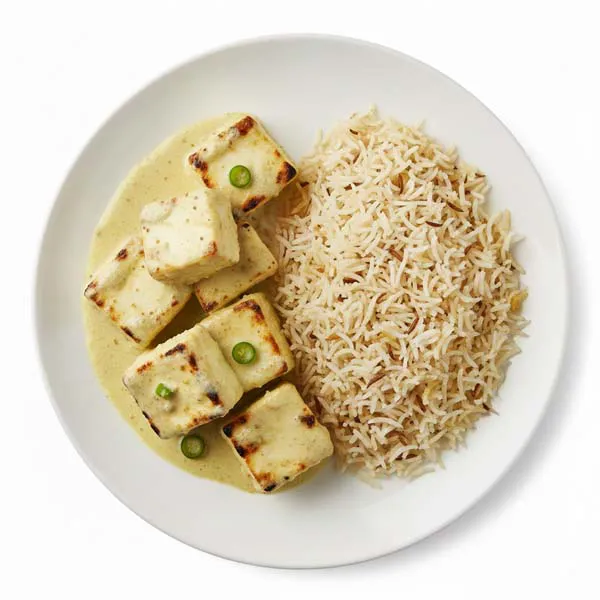 Smoked Malai Paneer tikka with Jeera Pulao